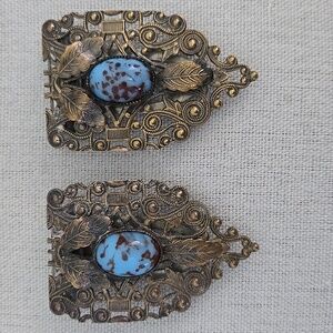 Vintage Art Nouveau Design Larimar Shoe Clips